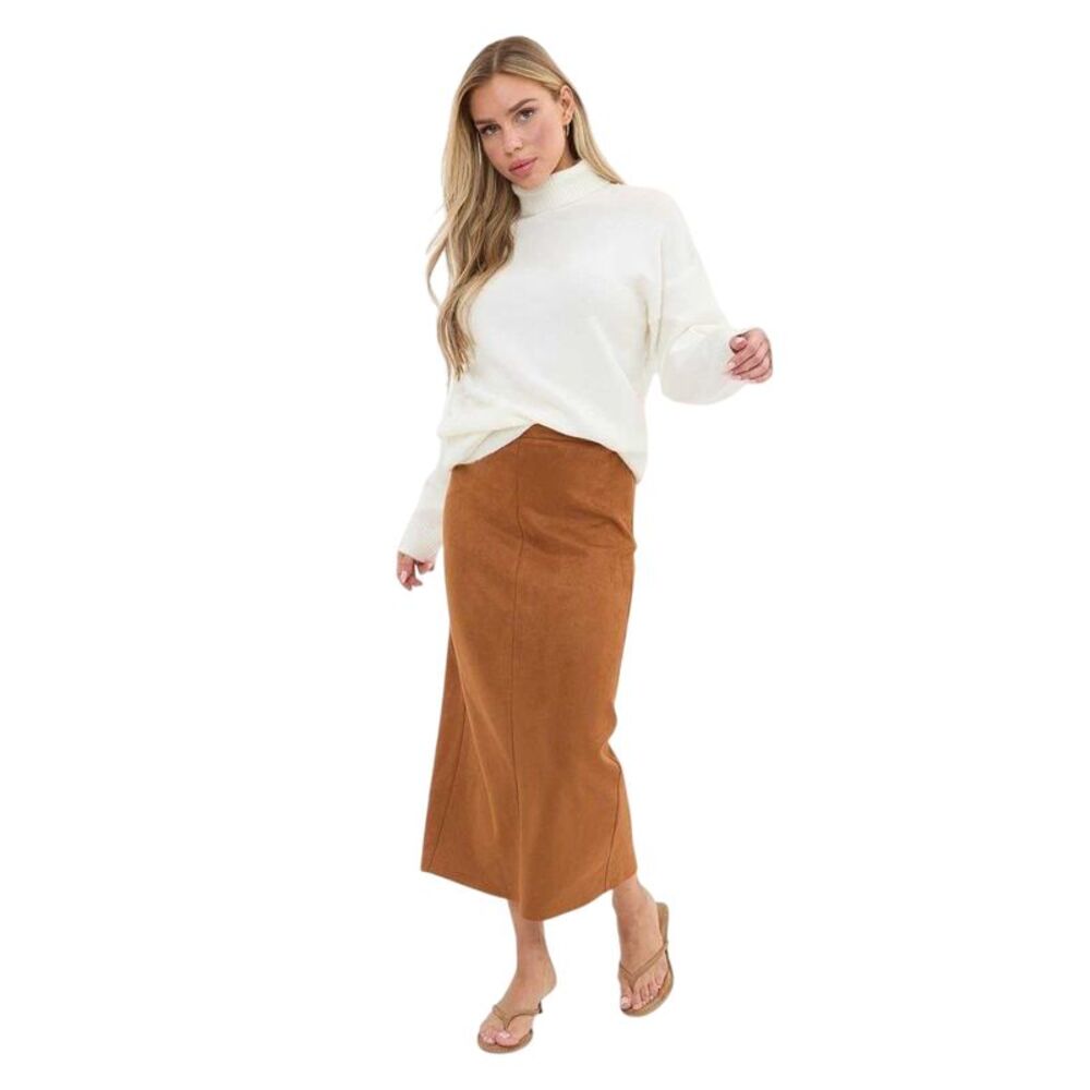 I Saw It First Womens/Ladies Faux Suede High Waist Midi Skirt / Brown - Picture 3 of 3